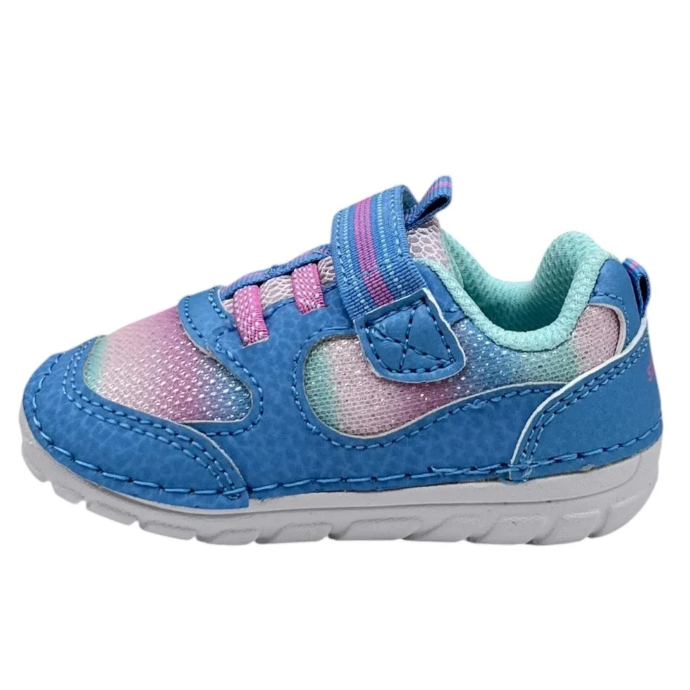 Stride Rite Baby Girls Leather Soft Motion Turbo Sneakers Size 3 Light Blue Pink